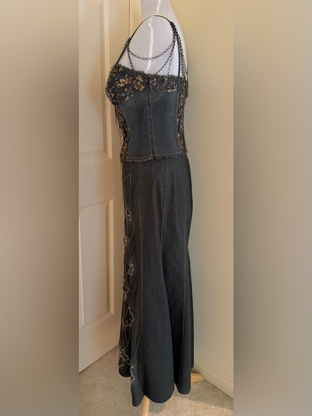 ORNA FARHO DENIM W/BEADING DRESSY 3 PSC SUIT TOP/SKIRT MANDALAY STYLE FR42/8US - Picture 6 of 13